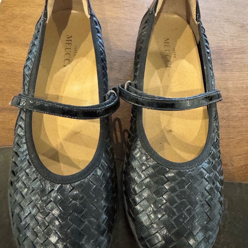 Sesto Meucci / Leather / Woven Mary Jane Flats / black /size 9.5